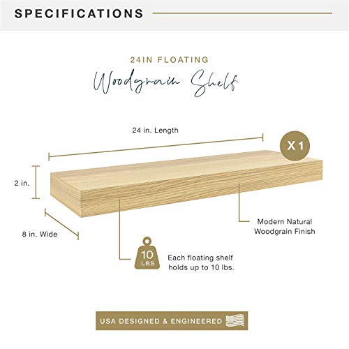 Image of MCS Natural Woodgrain Floating Shelf, 24 Inch x 8 Inch, 24 x 8