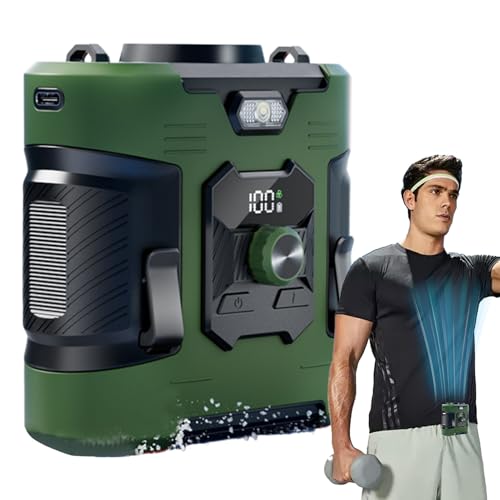 saibunratus Ventilador de cintura portátil recargable, ventilador de 100 velocidades, funciona con pilas, aire acondicionado personal, linterna de viaje, dispositivos de refrigeración para el trabajo