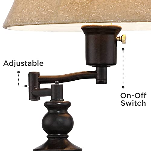Regency Hill Corey Traditional Swing Arm Desk Table Lamp With Hotel Style Usb Charging Port 21.75" High Bronze Metal Faux Leather Bell Shade For Living Room Bedroom House Bedside Home #TOP5