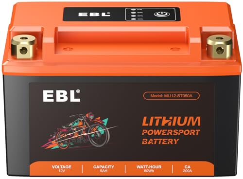 EBL Lithium YTX7A-BS, 150CCA Lithium LiFePO4 Motorcycle Battery, 12V 5Ah ATV, UTV, Jet Ski, 4 Wheeler, Quad, Riding Lawn Mower, Tractor, Scooter, PWC, Seadoo, Polaris and Generator Battery