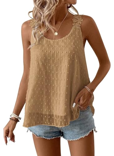 TUUHAW Debardeur Femme Tunique Femme Grande Taille Tee Shirt sans Manche Été Col Rond Fluide Cami Top Bohème Élegant Vintage Uni Hauts Plissé Spaghetti...