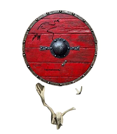 Rynass Medieval Viking Armor Shield Medieval 24'' Round Shield Wooden Shield, Multicolor