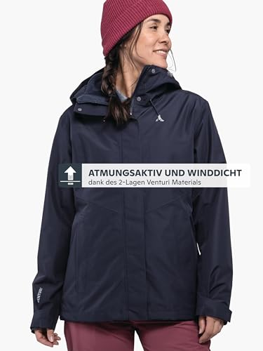 Schöffel Damen 3in1 Jacket Style Okere WMS, wasserdichte, atmungsaktive Outdoorjacke mit herausnehmbarer Fleecejacke, warme 3in1 Jacke mit verstellbarer Kapuze, navy blazer, 48