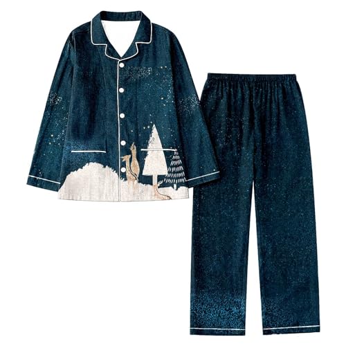 Ensemble de pantalons pour femme avec revers de Noël motif flocons de neige manches longues