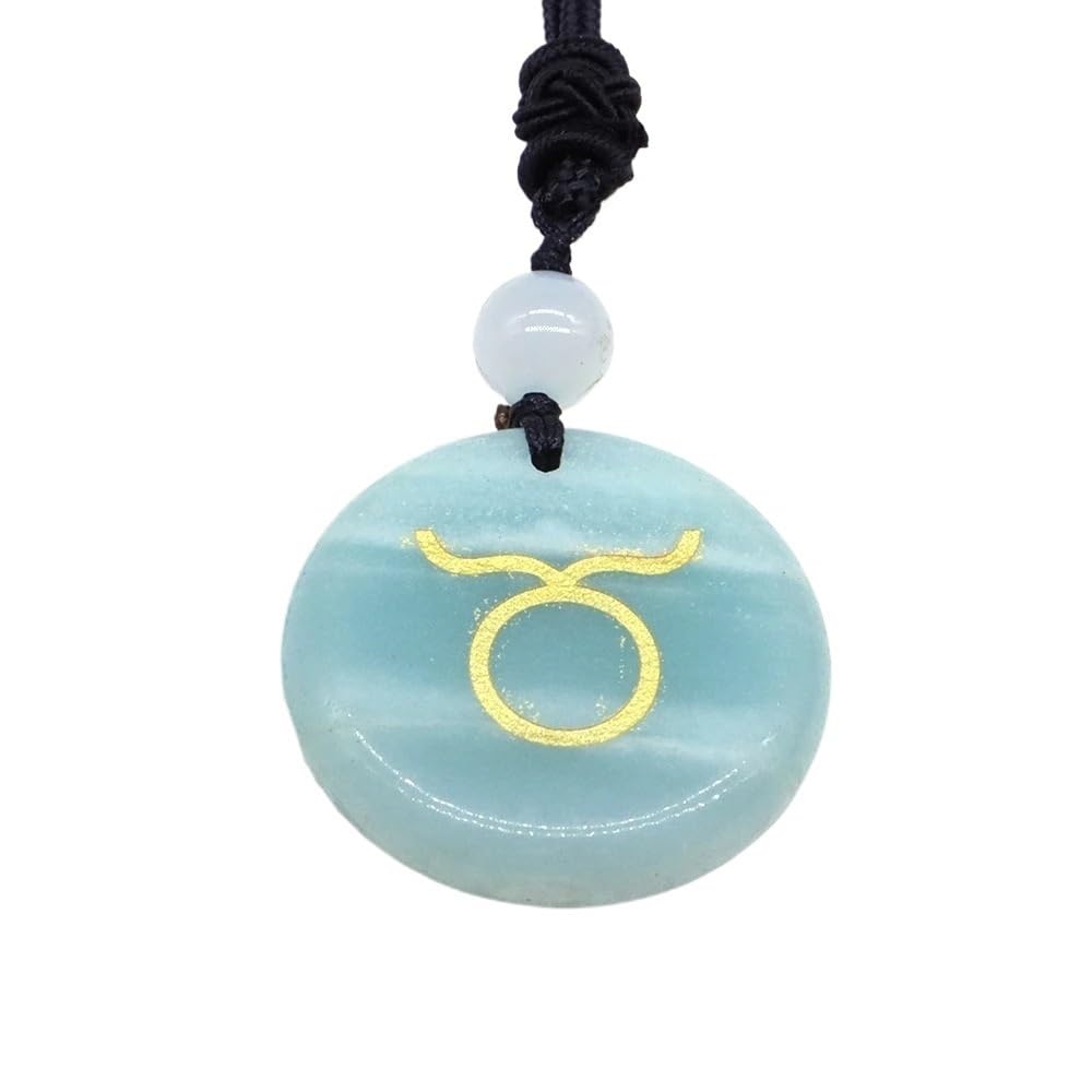 QINGQI dekorative Ornamente Natürliche Stein Sternzeichen Anhänger Kristall Halskette 12 Sternzeichen Frauen Geburtstag Geschenk DIY Schmuck (Color : Amazonite, Size : 20pcs)