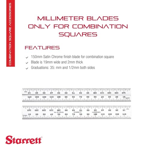 Starrett Millimeter Blade Only for Combination Squares - Ideal for Woodworking and Metalworking - 150mm Length, Satin Chrome Finish, 35 Graduation - CB150-35 by Starrett - Image 2