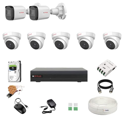 Image of CP Plus 5MP 8 Channel DVR, 5MP 5 Dome & 2 Bullet Cameras (Audio Recording) [Night Vision + Built-in MIC Audio + Crystal IR LEDs + Motion Detection] + 2 TB HDD + 8 CH SMPS + CCTV Cable + BNC /DC