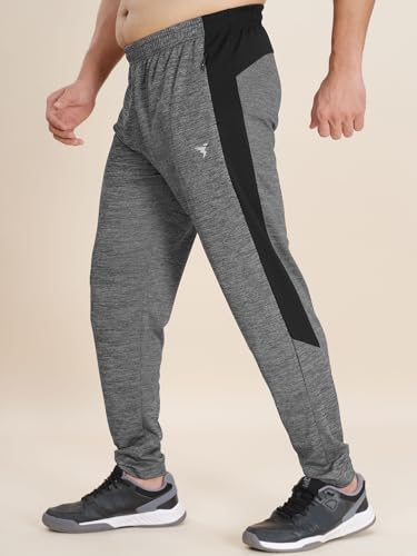 Image of TECHNOSPORT Men's Melange Slim Fit Techno Dry Trackpants Drawstring 2-Pocket Polyester Joggers for Gym Running Workout UPF50+ Anti Odour