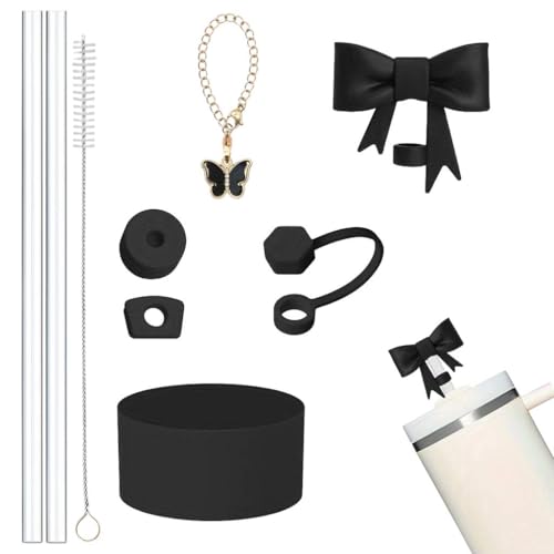 Image of HASTHIP 9Pcs Cup Accessories for Stanley Charm Kit with 2 Reusable Straws, Cleaning Brush, Butterfly Handle Charm, Lid Straw Hole Plug, Bottom Sleeve, Spill-Proof Set(Cup NOT Included)