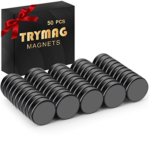 TRYMAG Small Refrigerator Magnets, Rare Earth Magnets, 50Pcs Black Strong Neodymium Disc Magnets for Fridge, Whiteboard, Billboard, Crafts, Office, Tiny Round Button Magnets