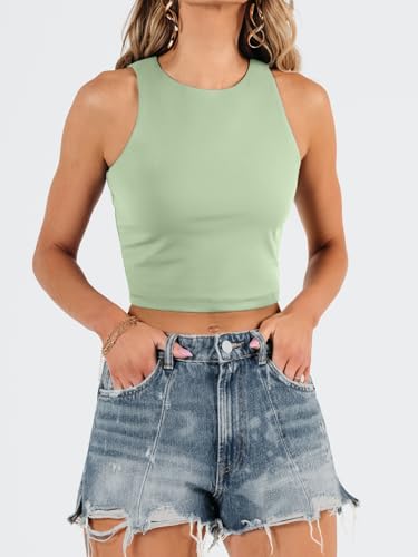 Image of EFAN Women's Double Lined Racerback Crop Tank Top | High Neck Slim Fit Sleeveless Workout Top, No-Bra Essential for Gym, Yoga & Going Out