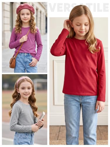 Image of Cooraby 5 Pack Girls Long Sleeve Tees Girls' Soft T-Shirts Kids Basic Crewneck T-Shirts Top for Teen Youth Girls, 2T-16Y
