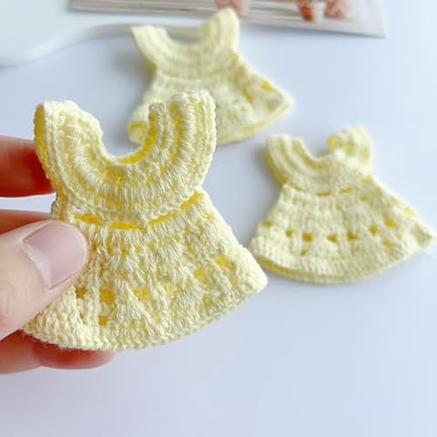 NUO RUI 10 Pcs Miniature Crochet Dress Favors, Baby Girl Gifts, Baby Shower Party Gifts, Gender Reveal Party Favors, Newborn Favors, Baptism Centerpieces (Yellow) Cover