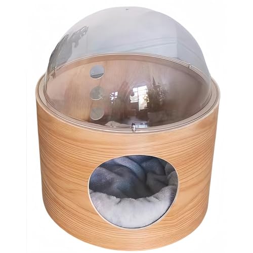 RoastMe宇宙船 猫ハウス ペット用ベッド ドーム状 床置き対応 キャットハウス 家具 キャットベッド 木製 猫ハウス 猫用 ペット透明 カプセル型 ネコハウス 木製 オシャレ感 四季通用 おしゃれ ぬいぐるみパッド付き (a,1)