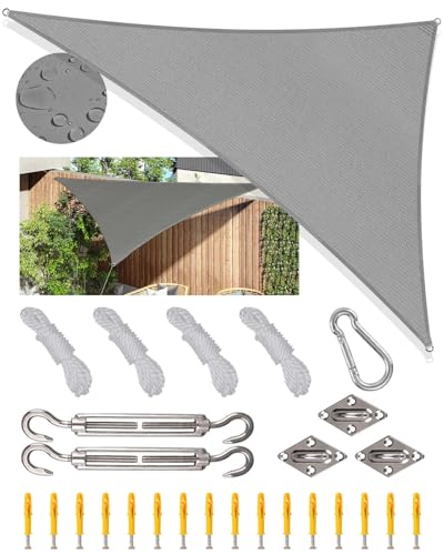 Triangle Sun Shade Sail Waterproof 3x4x5m Garden Sail PES Awning Canopy 98% UV Block With Rope Outdoor Patio Party Awning with Install Accessories Weather Resistant Durable Garden Shade Sail