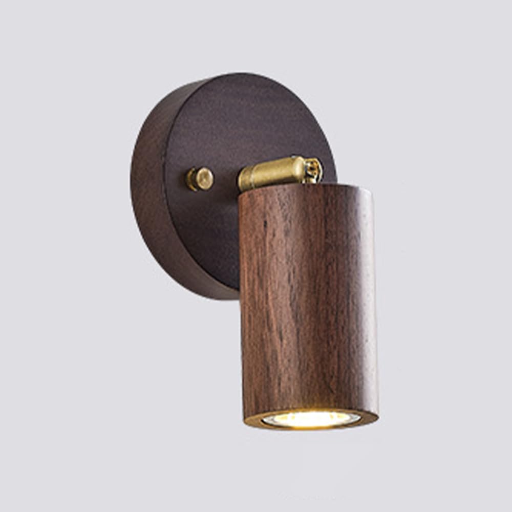 USMCPQVXN Walnut Wall Sconce Lighting Led Wall Mount Reading Light Adjustable Bedside Wall Lamp, 350°+180° Rotation Hardwired Sconces Wall Swivel Spotlights for Bedroom Living Room/Round