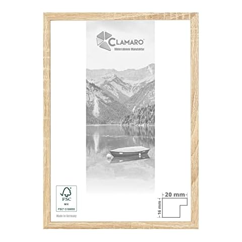 CLAMARO 'Collage 20' Bilderrahmen DIN A2 handgefertigt nach Maß | Eiche Sonoma | Moderner 20 mm breiter Slim Design MDF Holzbilderrahmen inkl. Acrylglas Cover