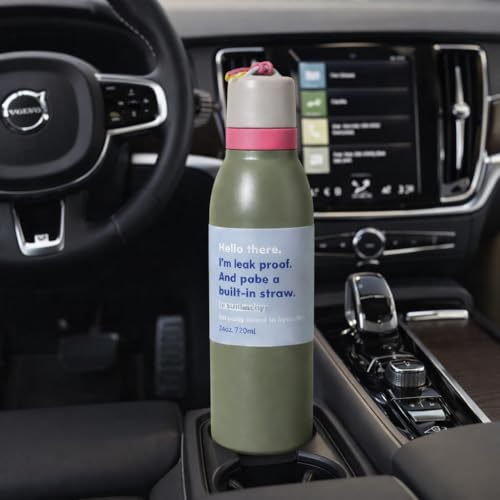 Image of LHOTSE Water Bottle for Office Use - Leak Proof Stainless Steel Bottle with Built-In Straw, 24oz (720ml), BPA Free, Easy Carry Loop, Durable for Daily Hydration (Avacado, 720 ML)
