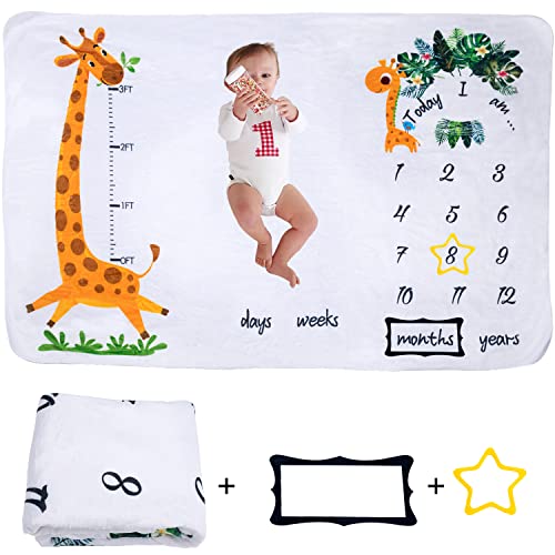 Image of Newborn Milestone Blanket for Boy, CoFashion Baby Blankets for Boys 12 Months, 1 to 12 Months Newborn Baby Month Blanket, Baby Boy Milestone Blankets, Baby Milestone Blanket Boys