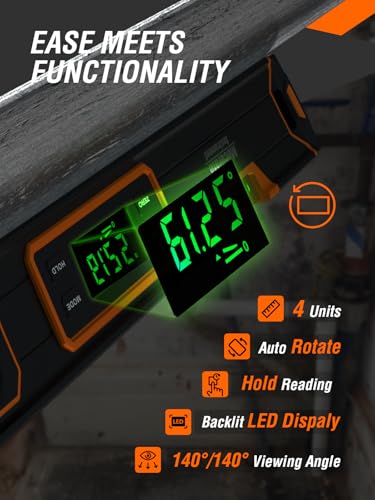 Image of Mecurate Digital Level 15.7'' with LCD Display, 360 Angle Magnetic Digital Torpedo Level, Vertical & Horizontal Spirit Bubble Protractor for Construction Carpenter Craftsman Home Professional