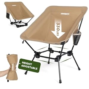 Foldable Camping Chair, 2-Way Lightweight Backpacking Chair High or Low Profile, Portable Folding Camp Chairs Compact for Outdoor, Beach, Travel, Khaki