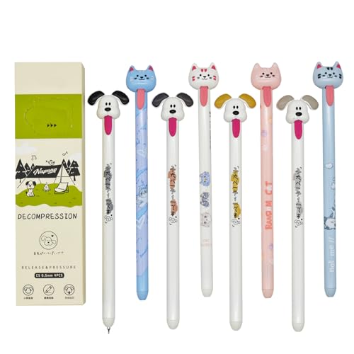Maydahui 8 Pcs Bolígrafos de Gel Negro Diseño Gato y Perro