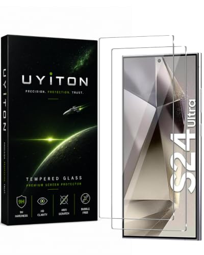 Image of Uyiton Tempered Glass Screen Protector Compatible with Samsung Galaxy S24 Ultra (6.8 Inch) | Pack of 2 | 9H Hardness | HD Crystal Clear | Fingerprint Unlock Compatible | Bubble-Free Installation | Case Friendly