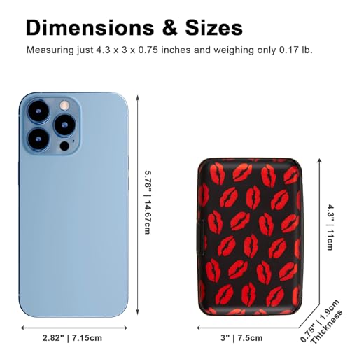Image of Credit Card Holder, Metal Card Wallet RFID Blocking Mini Slim Aluminum Business Hard Card Case for Women Men (Red Lips)