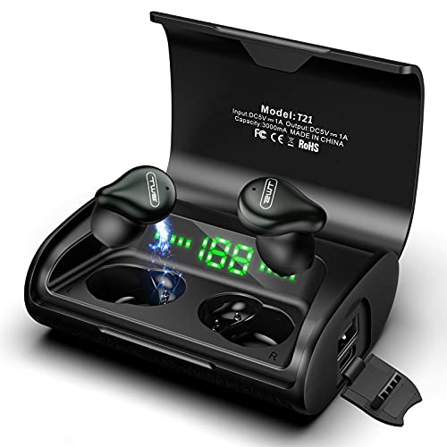 Torteco T21 True Wireless Earbuds,Bluetooth 5.0,Hands-Free,Touch Control, Headsets with Mic, IPX6 Waterproof,140-Hour Playtime, Deep Bass Wireless Earphones 3000mAh Power Bank 2 in 1