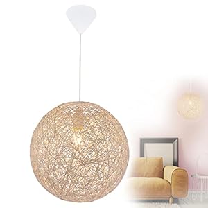 Suspension boule en papier tressé – 1 ampoule – Pour chambre à coucher – 32 cm – Hauteur 120 cm – Culot E27 – Beige