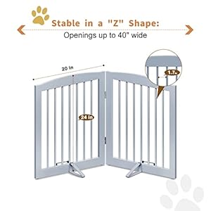   Freestanding-Pet-Gate-for-Dogs-Foldable-Wooden-Dog-Gate-for-House-Indoor-Dog-Gate-for-Stairs-Doorways-Step-Over-Pet-Puppy-Safety-Fence-Support-Feet-Included-24-Height-2-Panels-Grey