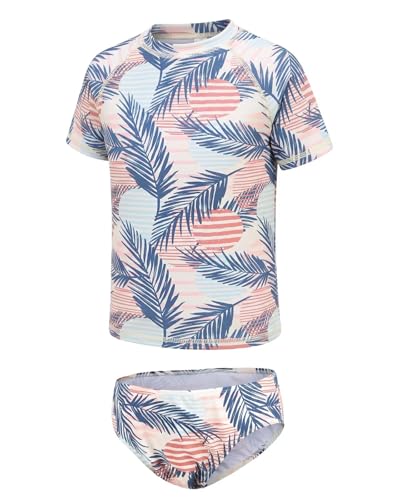 Image of Girls Two Piece Swimsuits Short Sleeve Rash Guard Swim Shirt Bikini Bottom Swim Set Bathing Swim Set Swimwear 3-16 Years