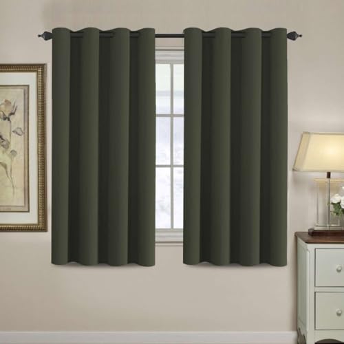 Image of H.VERSAILTEX Blackout Curtain for Living Room Thermal Insulated Window Treatment Curtain 54 inch Length Energy Saving Solid Grommet Top Blackout Drape, One Panel, Olive, 52 inch W x 54 inch L