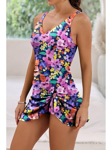 Image of Aidonger One Piece Swim Dress Swimsuits for Women Tummy Control Swimdress Skirt Bathing Suit