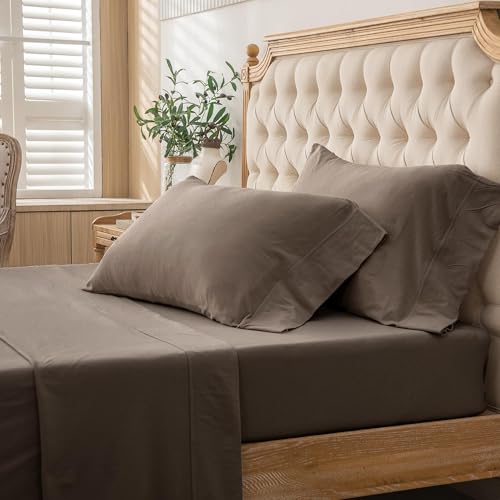 PURE ERA Jersey Knit 3pcs Bed Sheet Set 100% T-Shirt Cotton Super Soft Comfy Breathable Fits Mattress Up to 20" Extra Deep Pocket (Solid Brown, Twin XL)