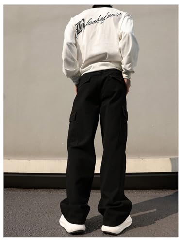 OYOANGLE Men's Cargo Denim Pants Flap Pocket Zipper Fly Jeans Straight Leg Trousers with Pocket2