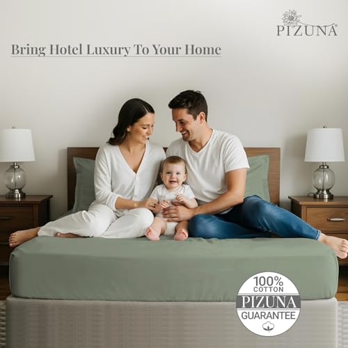 Image of Pizuna 100% Cotton Bedsheet Super King Size Sea Foam, 600 Thread Count Long Staple Combed Cotton Flat Bedsheets 108x108 Inches with 4 Pillow Covers, Bed Sheet for Super King Size Bed