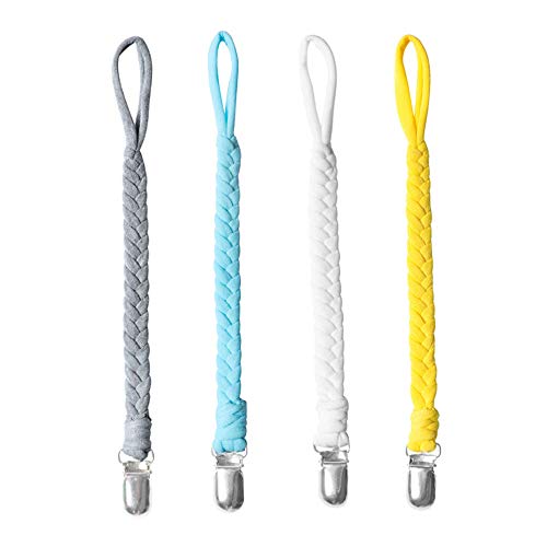 4 Pieces Pacifier Clips for Infant Boys and Girls Universal Pacifier Holder Hand-Made Braided Soothie Leash for All Pacifiers Teething Drool Bibs (Mixcolor)