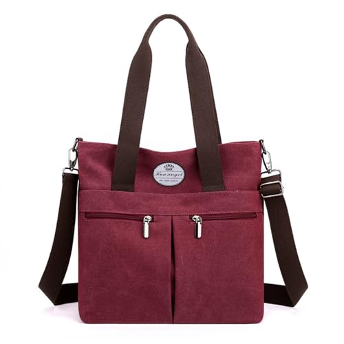 Image of HUA ANGEL Women's Canvas Tote Bag Lightweight Crossbody Purse Multi-Pocket Durable Handbags for Work College Shopping Beach