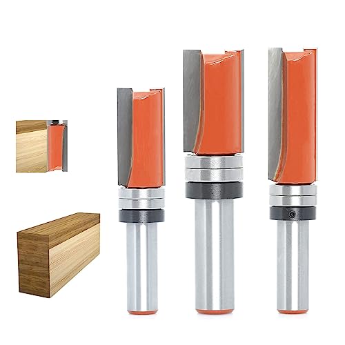 Sinoprotools 3pcs Flush Trim Router Bit Set 1/2 inch Shank, Cut Dia: 3/4", Cutting Length 1-1/4",1-1/2" , 2"