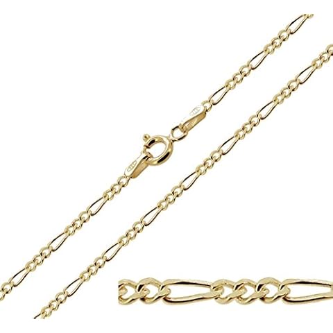 1mm thick 18K gold plated on solid sterling silver 925 stamped Italian diamond cut FIGARO curb link style chain necklace bracelet anklet with lobster claw clasp jewellery jewelry - inch 24"/60cm Cover