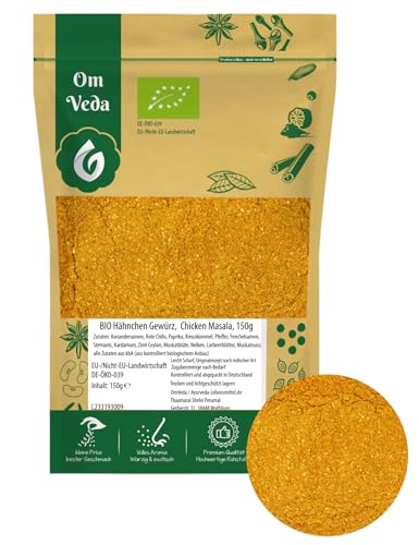 BIO Butter Chicken Masala 150g | Aromatische Premium Gewürzmischung für Curry, Tikka, Marinaden, Grillen & BBQ | Fein gemahlen, ohne Salz | Vegan, glutenfrei, ohne Zusatzstoffe | OmVeda