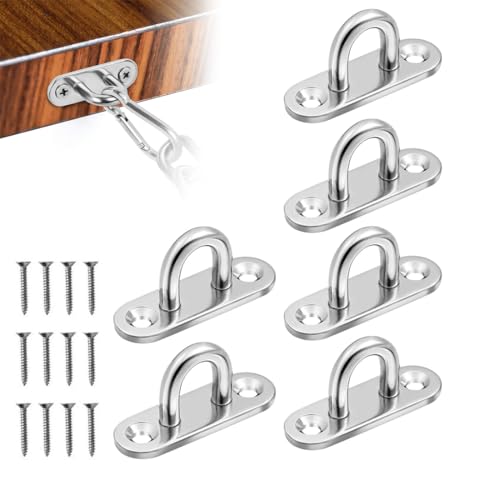 HABNI 6 Stück Edelstahl Augplatte,Augplatte Mit Öse, 5Mm Decksplatte,Montiert Mit Schrauben, Befestigungshaken, Wandhaken Für Hängesessel Sonnensegel Und Vieles Mehr