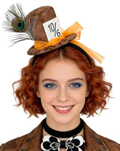 Donetuer Brown Mini Top Hat Headband for Women Men Halloween Costume Vintage Tea Party Hat