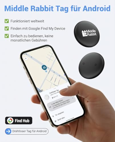 Magnetischer Auto Tracker für Android, Fahrzeug GPS Tracker ohne ABO, Android Ortungs-Tag kompatibel mit Google Find My Device, Versteckter Tracker für Auto & Motorrad