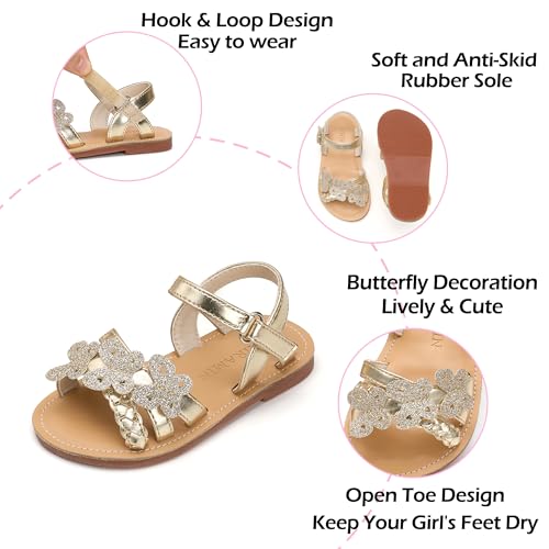 Image of PHIRAMIN Toddler Girl Sandals - Flower Girl Dress Shoes Open Toe Little Kid Flats