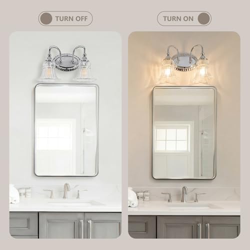 AURYNIX 2-Light Bathroom Light Fixtures Vintage Chrome Vanity Lights Over Mirror with Floral Glass Shade for Bathroom Powder Room, Living Room Hallway by AURYNIX - Used condition - Image 4