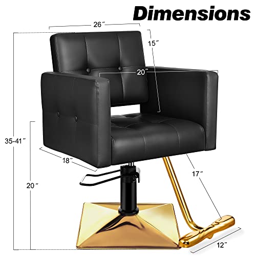 Baasha High-end Salon Chair, Gold & Black, Faux Leather, 360° Swivel, 330 lbs Weight Capacity, Memory Foam Cushion, Arm Rest, Ergonomic, Adjustable Height, Foot Rest, PU Leather