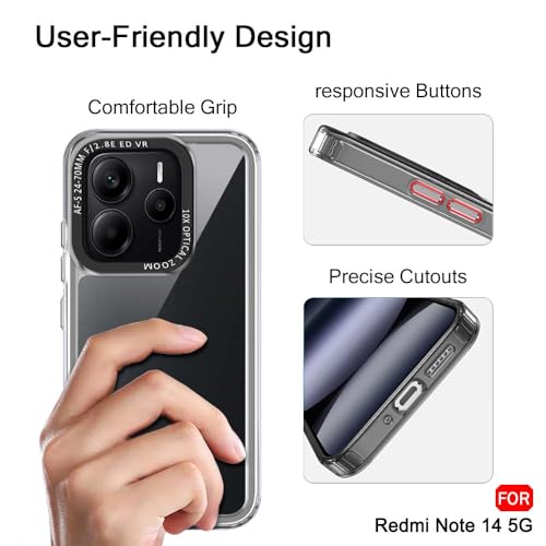 Image of TheGiftKart Hybrid Shockproof Back Cover Case for Mi Redmi Note 14 5G | Stylish Camera Border | Electroplated Buttons | Crystal Clear Hard Back Cover Case (TPU & PC, Smoked Bumper)