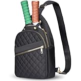 NiHome Pickleball Sling Bag for Men & Women, Water-Repellent Polyester Crossbody Backpack with Adjustable Strap, Fits 2 Paddles & 6 Balls, Tablet Pocket, Front Zipper Storage for Phone & Gear (Black)